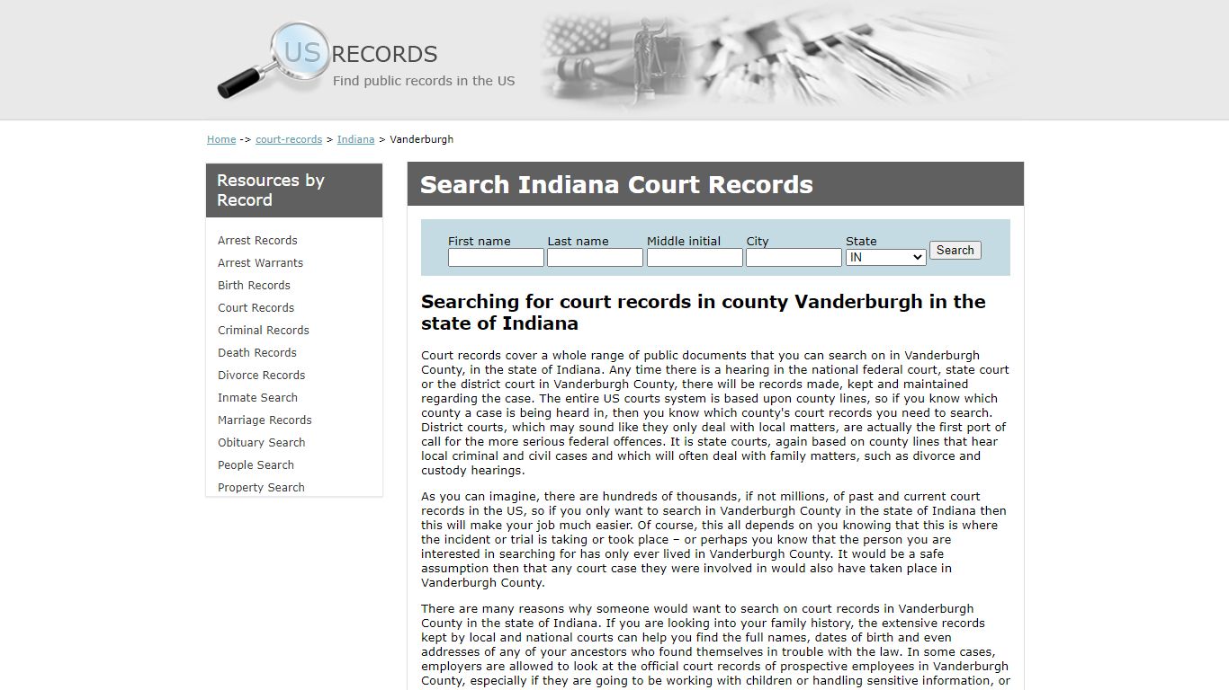 Search Court Records Vanderburgh Indiana | US Records